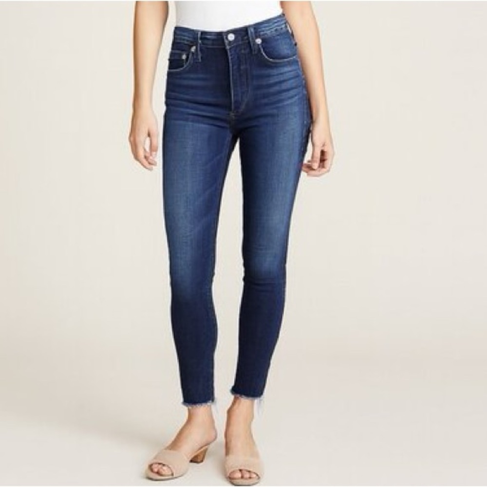 AGOLDE Sophie Crop Skinny Raw Hem Jeans Sz 25 Medium Wash EUC